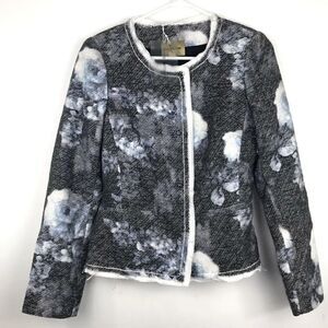 Bandolera Dark Gray and Blue Floral Blazer Jacket with White edging- NEW